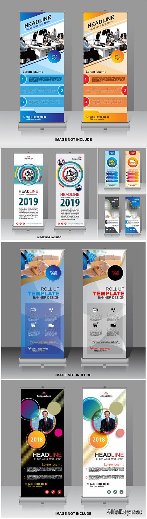 Roll up banner vector template, company logo