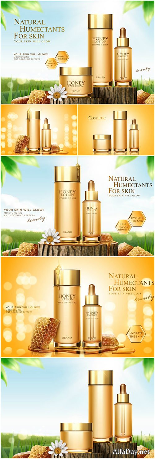 Honey skincare ads in 3d vector illustration 