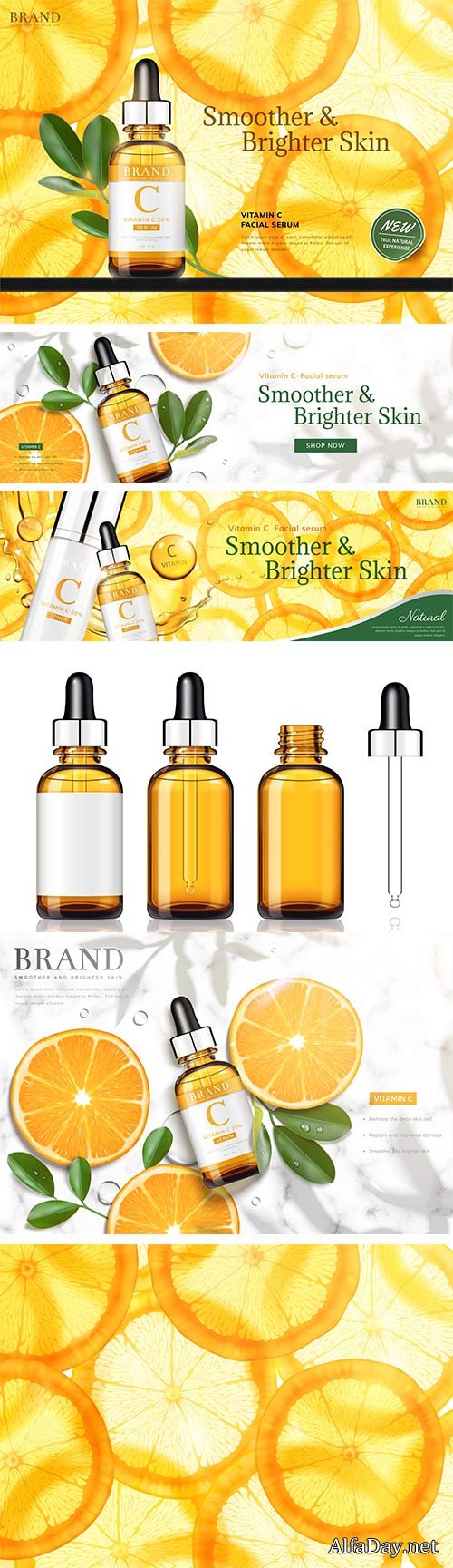 Vitamin C essence banner ads 3d vector illustration