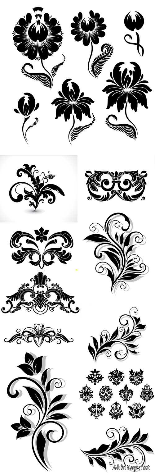 Vintage elegant flower calligraphic decorative elements