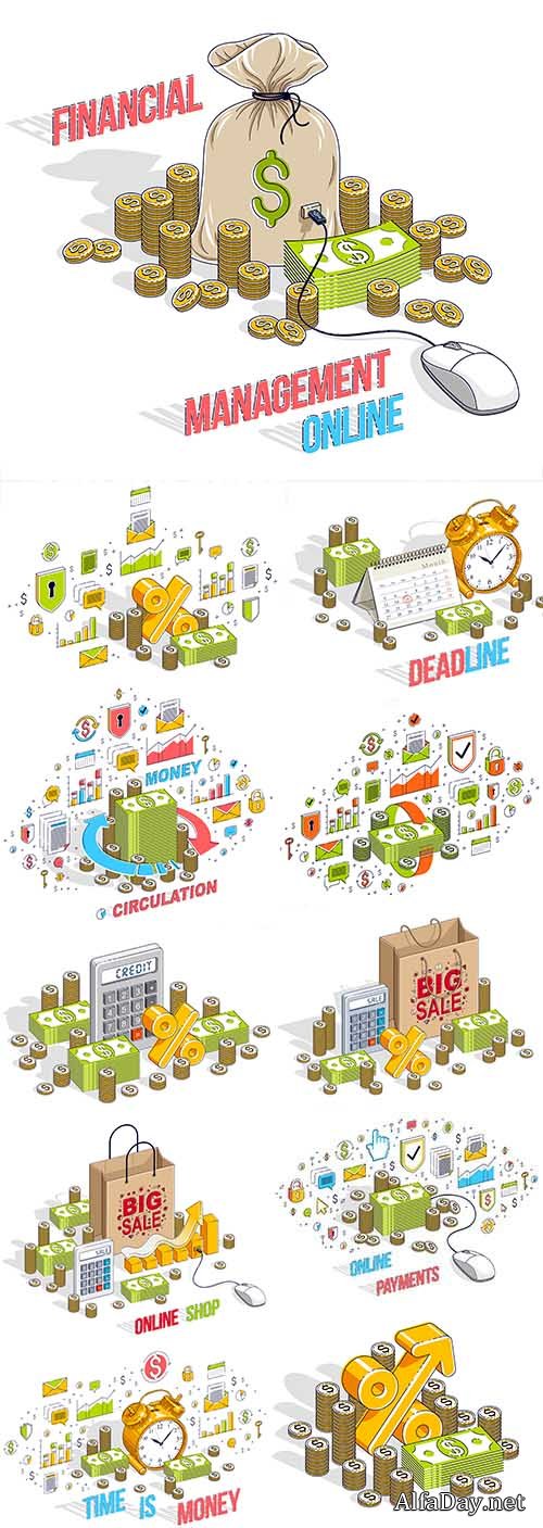Business finance money 3d isometric design illustration
