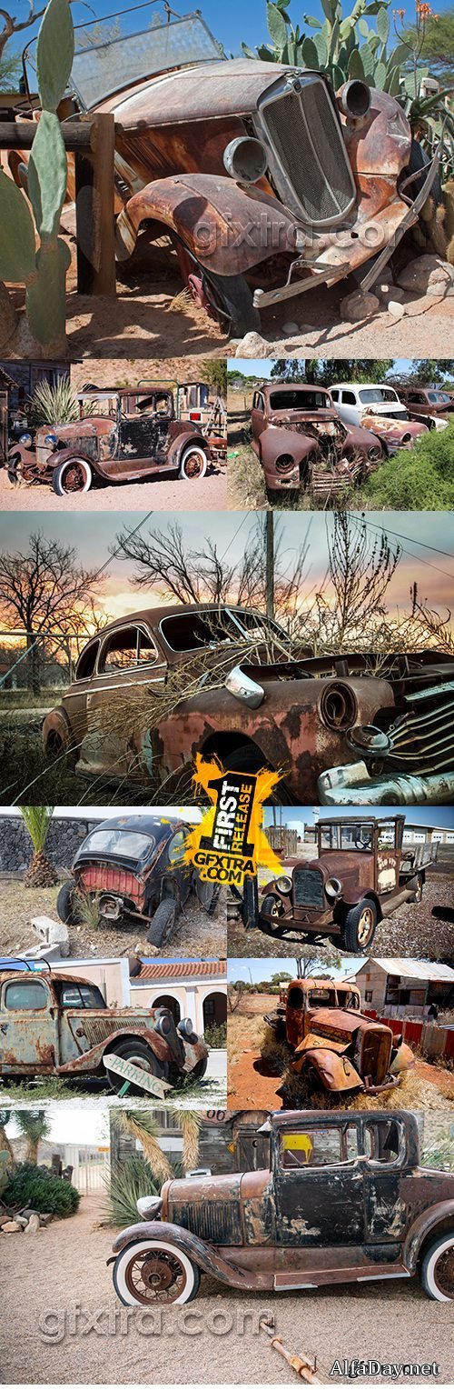 Old Rusty cars and trucks left on a dump