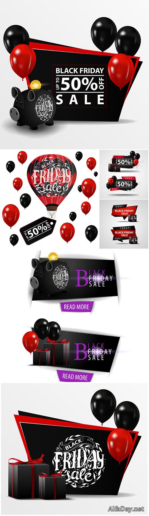 Black Friday sale vector banner with black piggy bank