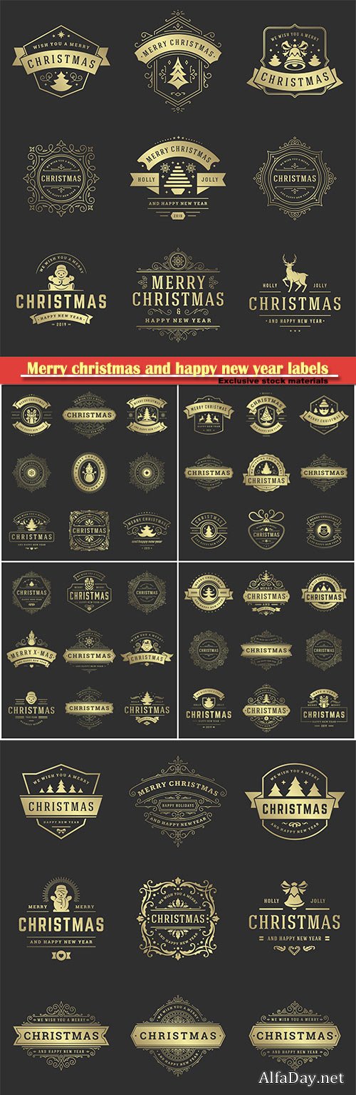 Merry christmas and happy new year labels and badges vector template