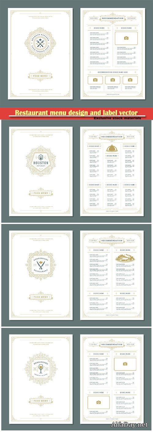 Restaurant menu design and label vector brochure template
