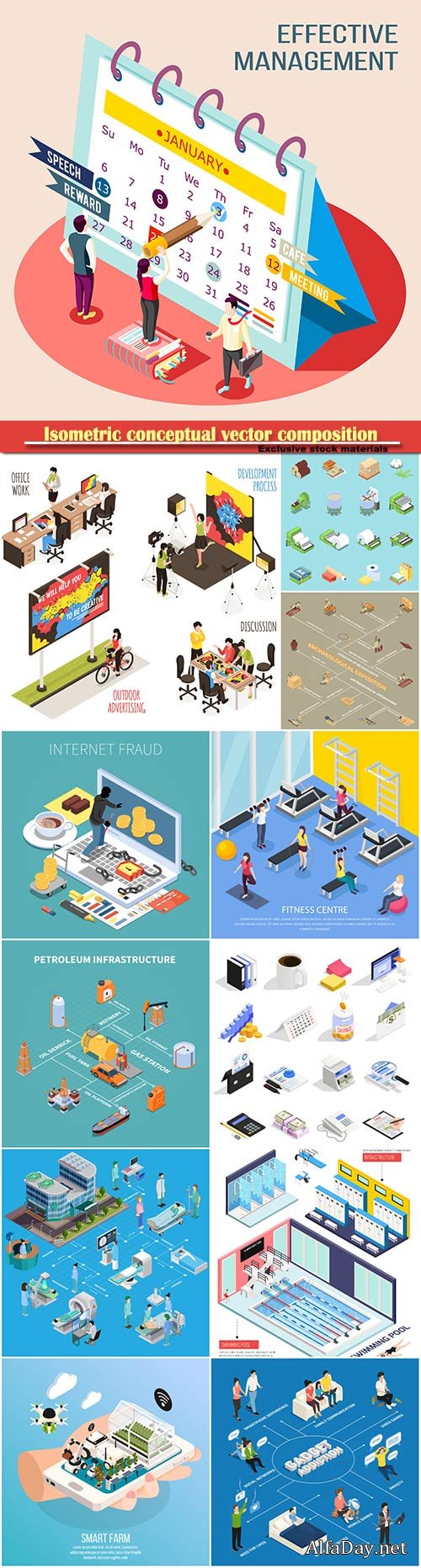 Isometric conceptual vector composition, infographics template # 57