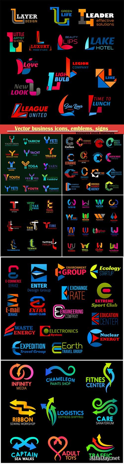 Vector business icons, emblems, signs and symbols