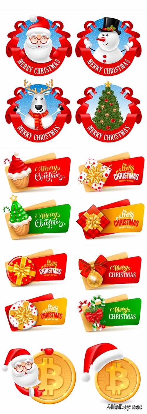 Christmas festive vector banners and labels set