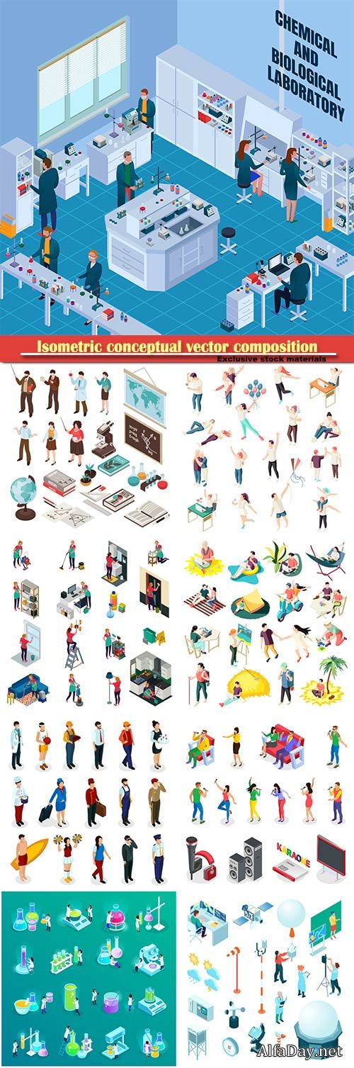 Isometric conceptual vector composition, infographics template # 62