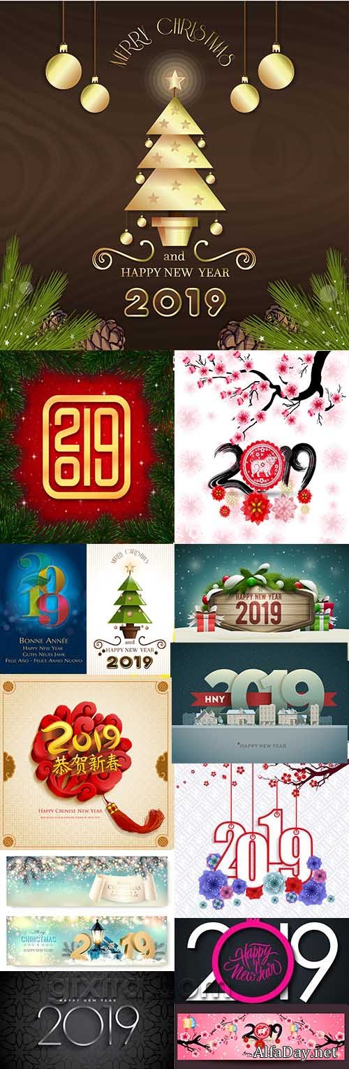 2019 New Year festive inscriptions decorative design 5
