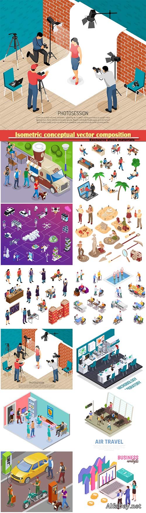 Isometric conceptual vector composition, infographics template # 70