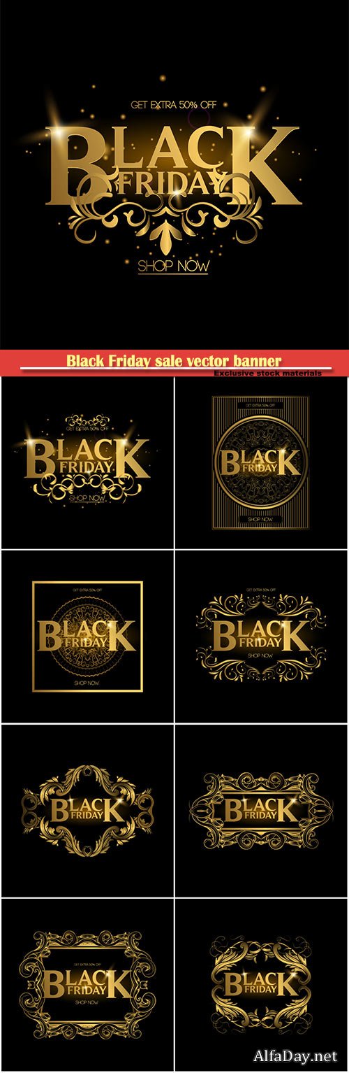 Black Friday sale vector banner, gold luxury logo