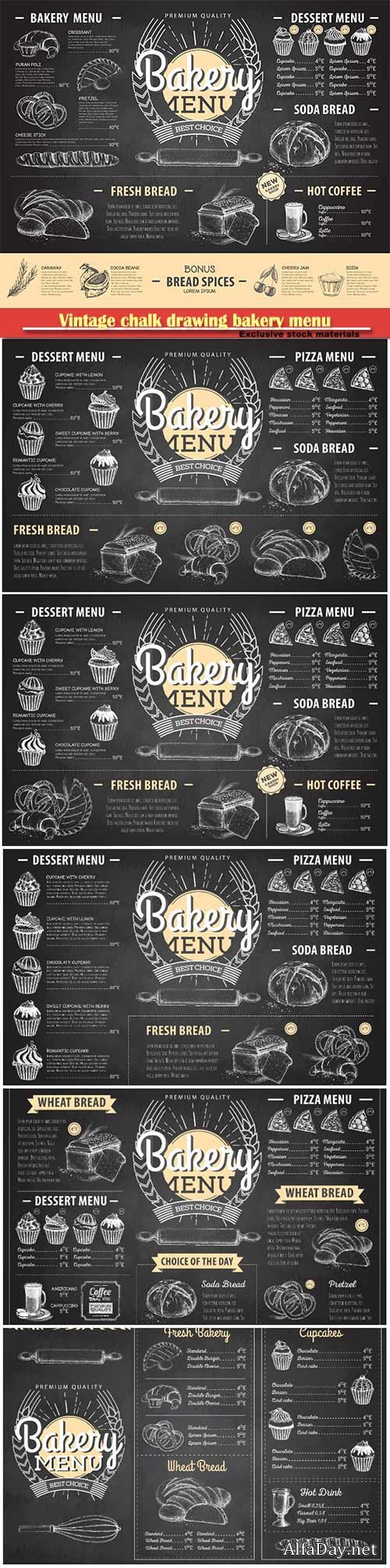 Vintage chalk drawing bakery menu vector design