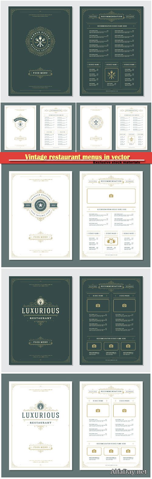 Vintage restaurant menus in vector