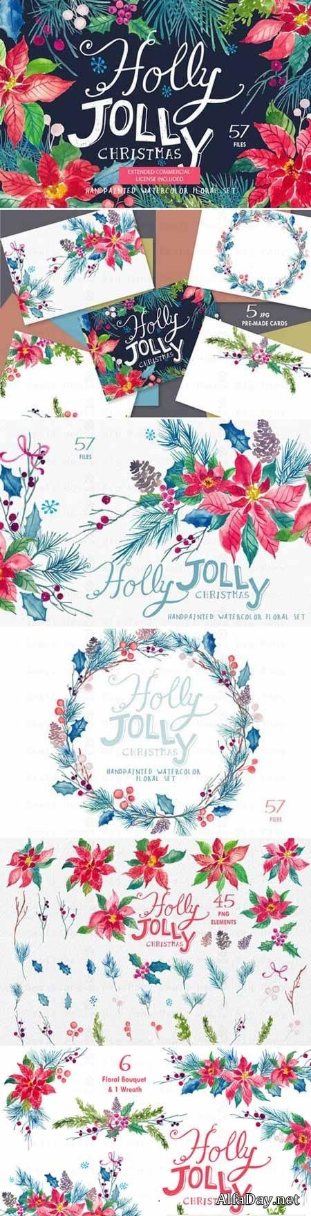 Holly Jolly - Watercolor Floral Set 440417