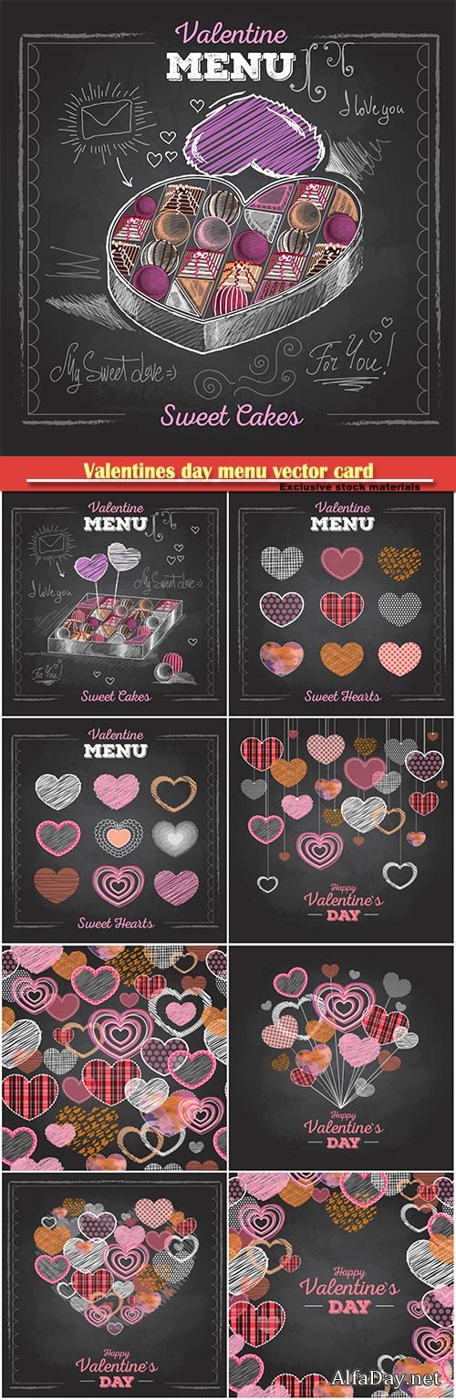 Valentines day menu vector card