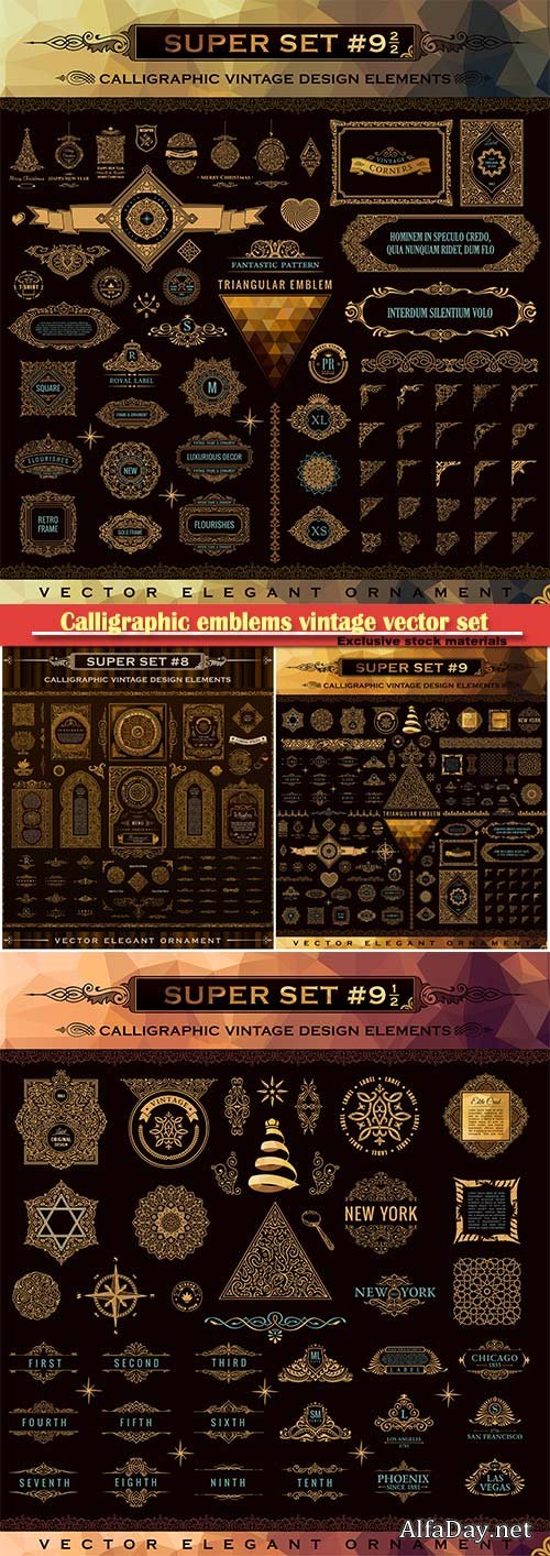 Calligraphic emblems vintage vector set, design logo