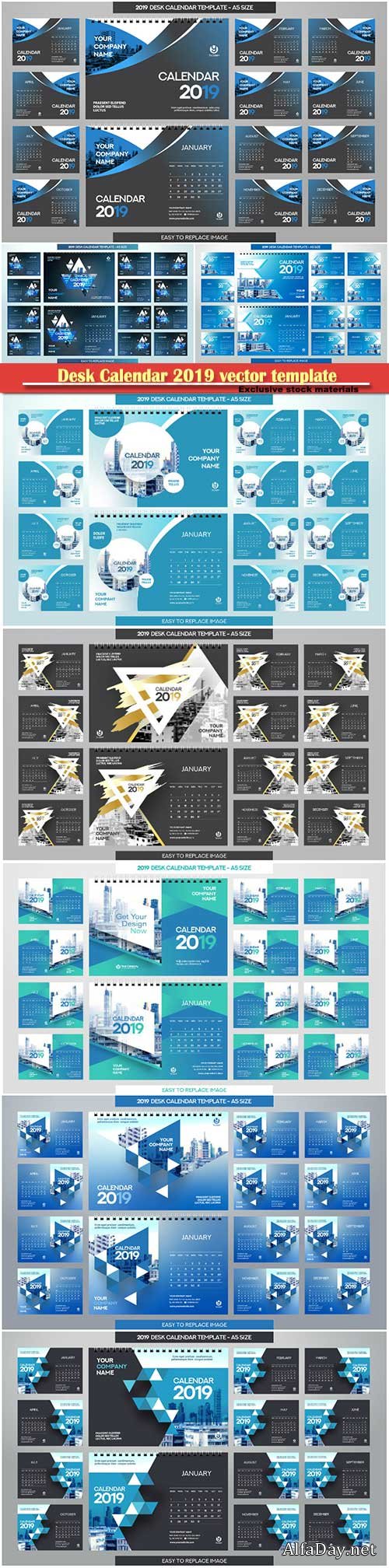 Desk Calendar 2019 vector template illustration