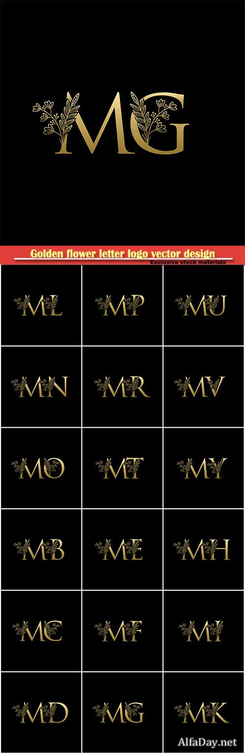 Golden flower letter logo vector design illustration