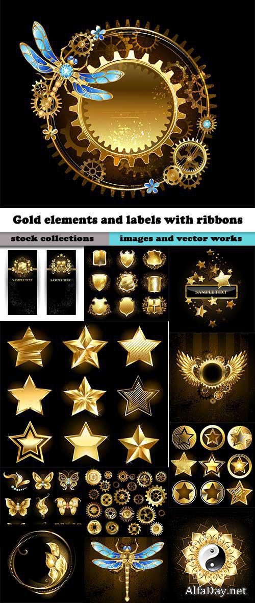 Gold elements and labels with ribbons