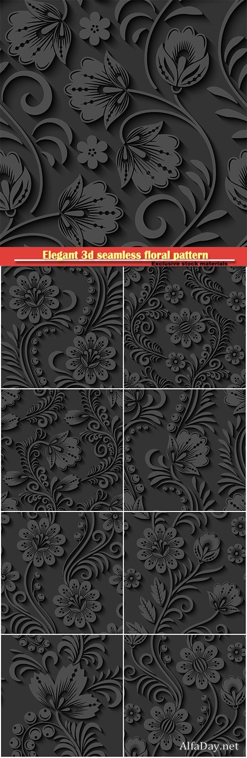 Elegant 3d seamless floral pattern in vector