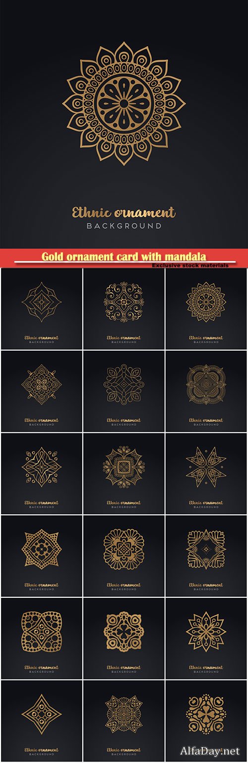 Gold ornament card with mandala in vector illustration