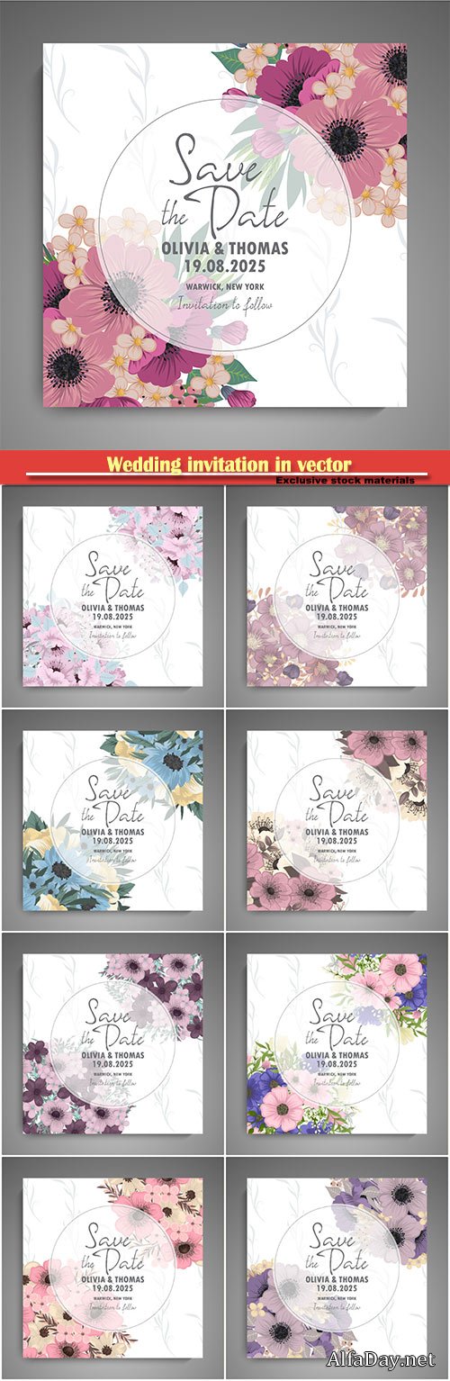 Wedding invitation in vector, flower design