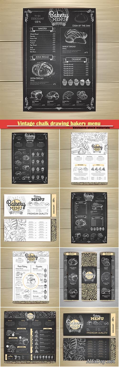 Vintage chalk drawing bakery menu design # 5