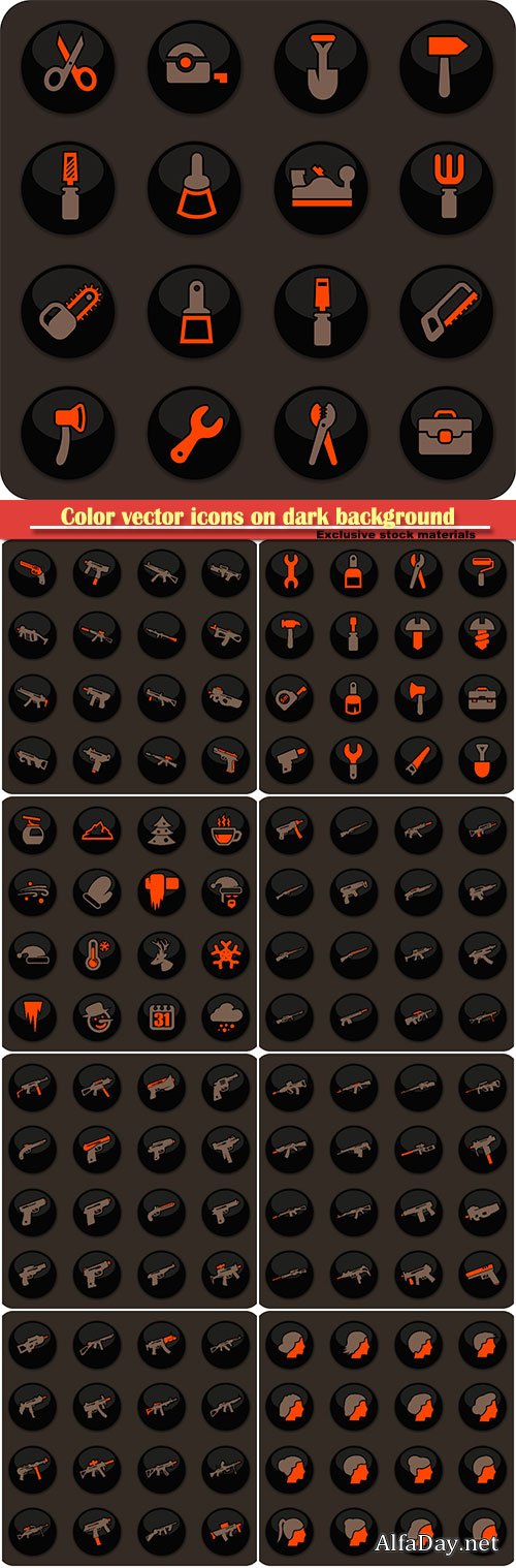 Color vector icons on dark background for user interface design