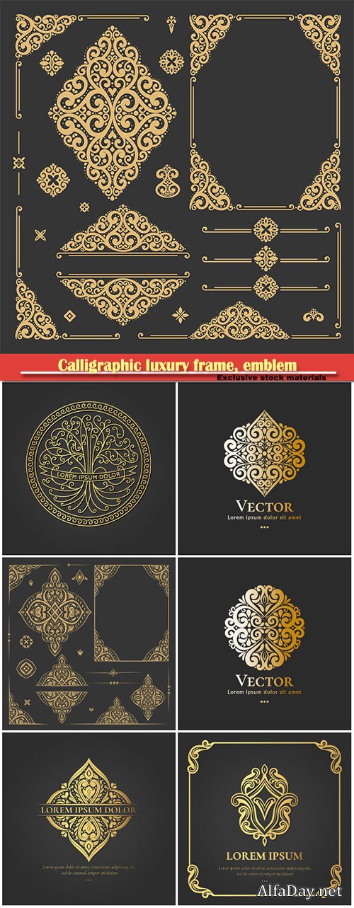 Calligraphic luxury frame, emblem vector monogram