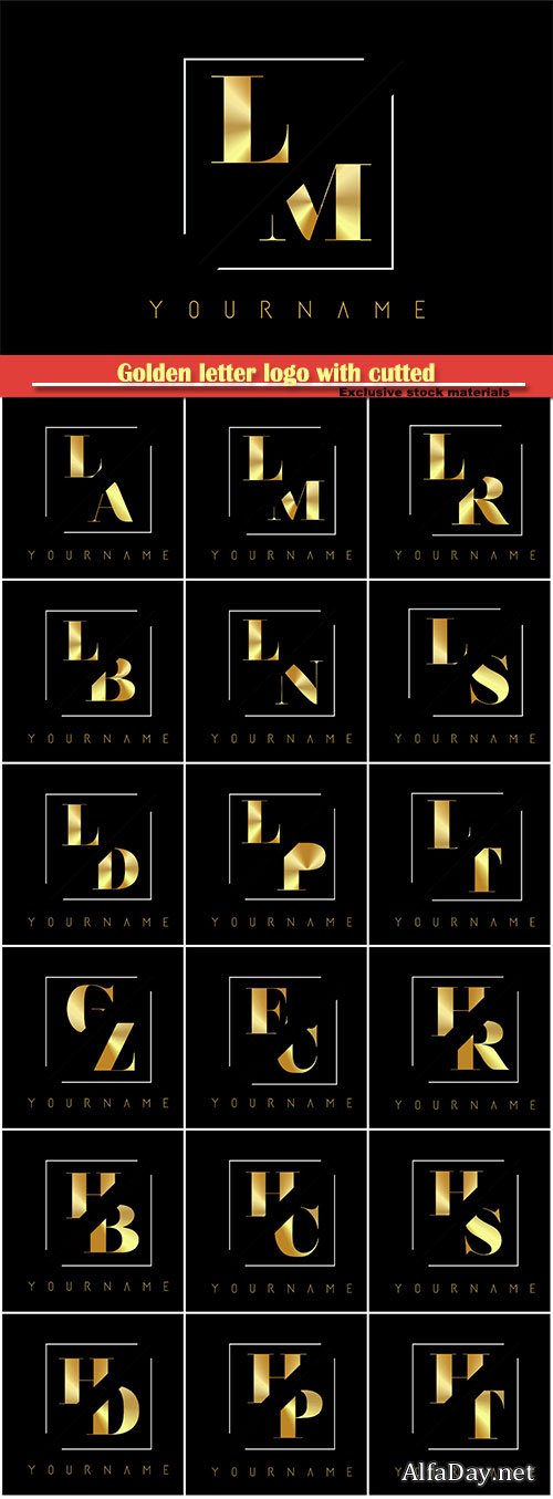 Golden letter logo with cutted and intersected design # 2