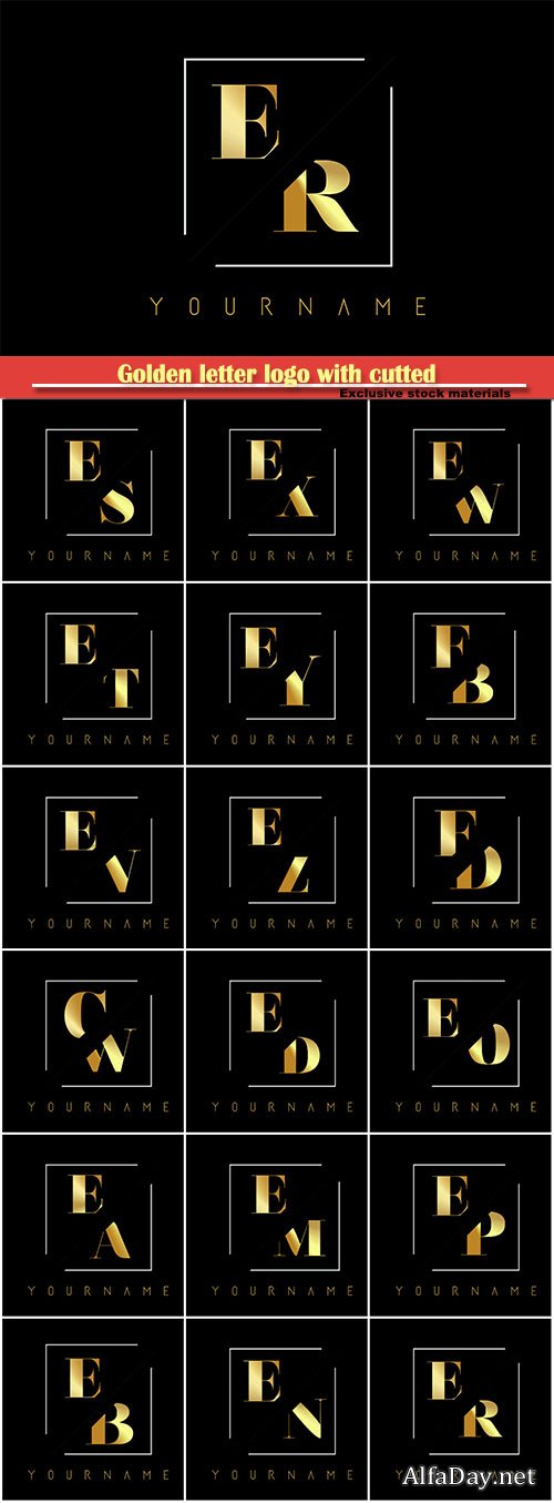 Golden letter logo with cutted and intersected design # 4