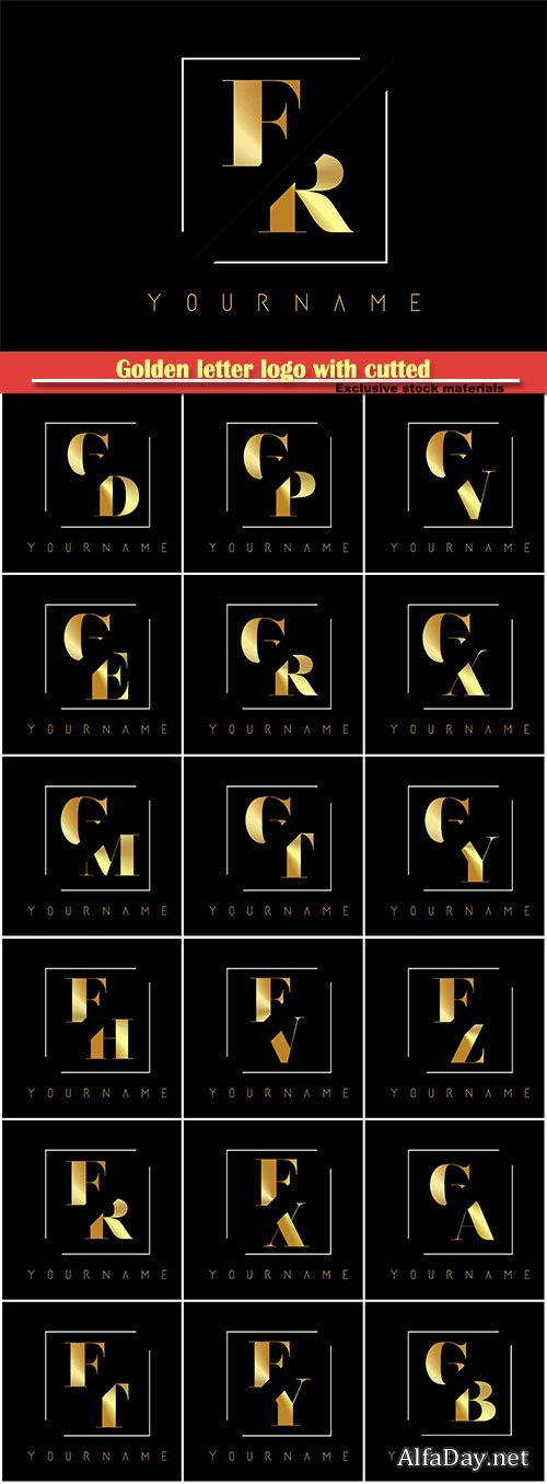 Golden letter logo with cutted and intersected design # 3