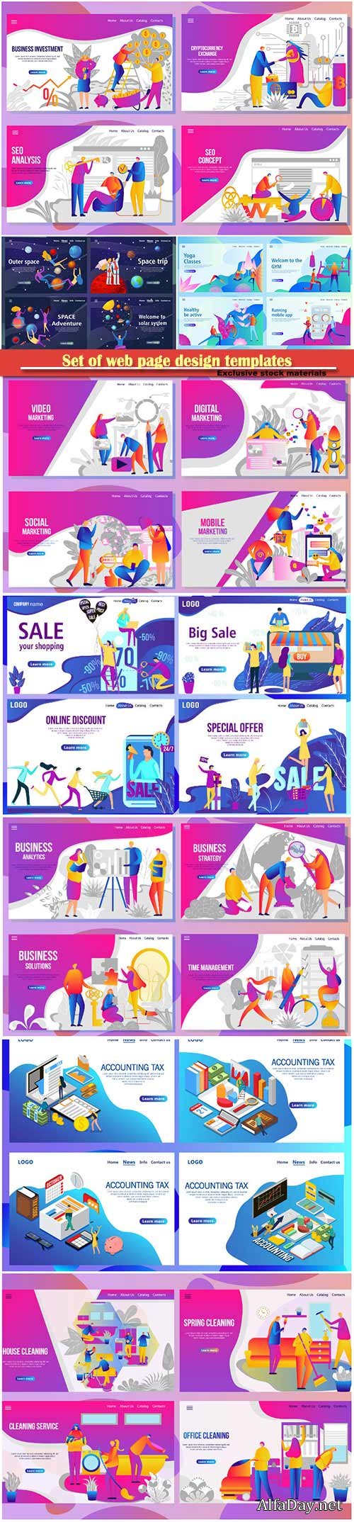 Set of web page design templates for business, vector illustration concepts for website
