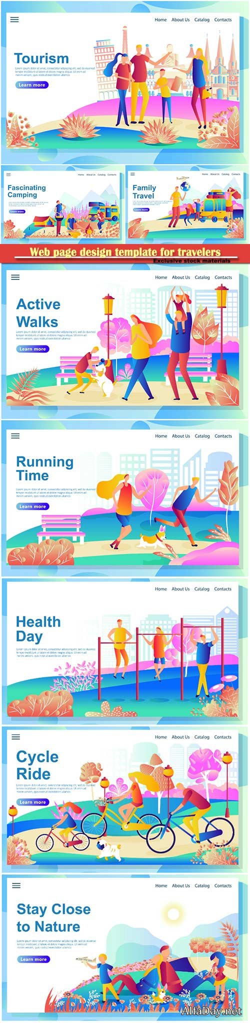 Web page design template for travelers visiting different countries