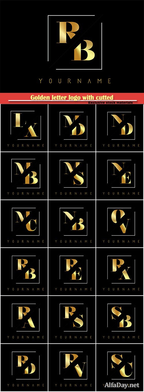 Golden letter logo with cutted and intersected design # 6