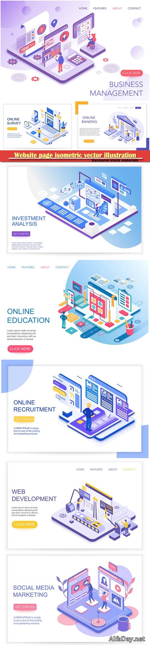 Website page isometric vector illustration, flat banner # 10