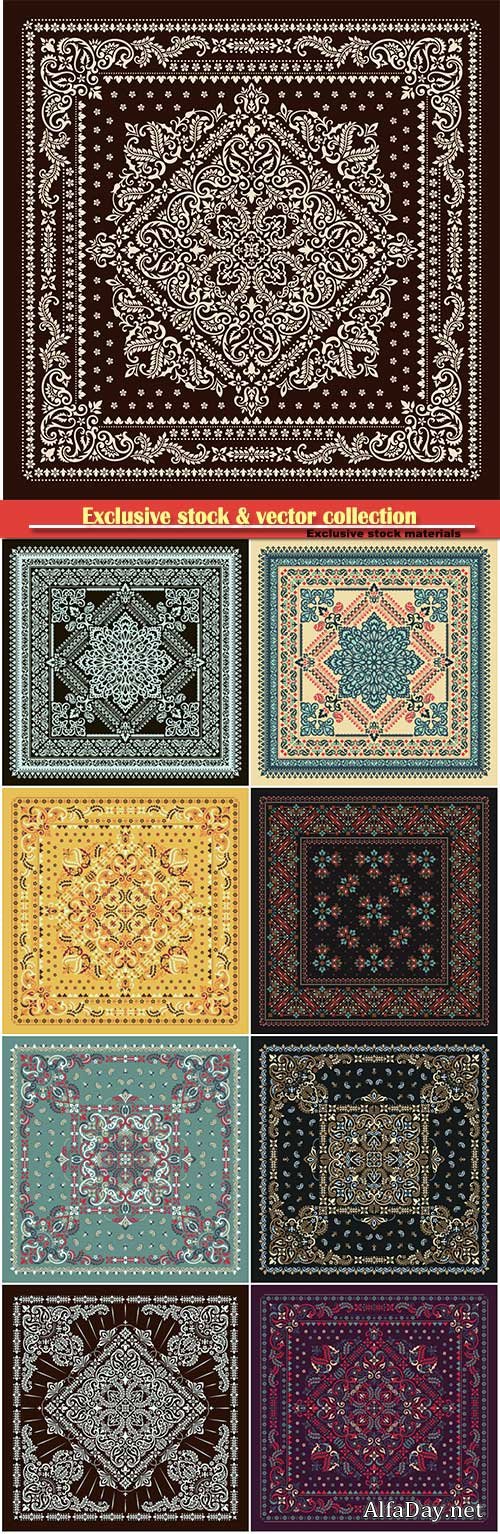 Vector ornament paisley Bandana, kerchief square pattern design style