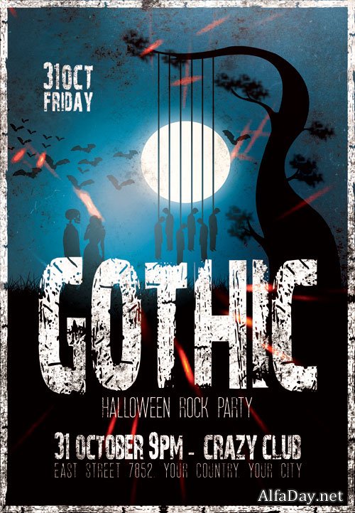 Gothic halloween rock party - Premium flyer psd template