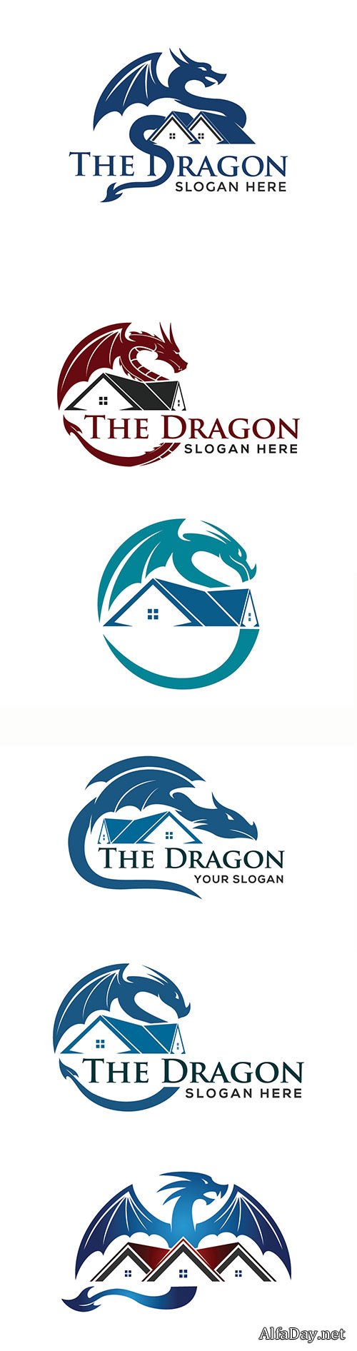 Dragon and roof concept for real estate or home logo icon template