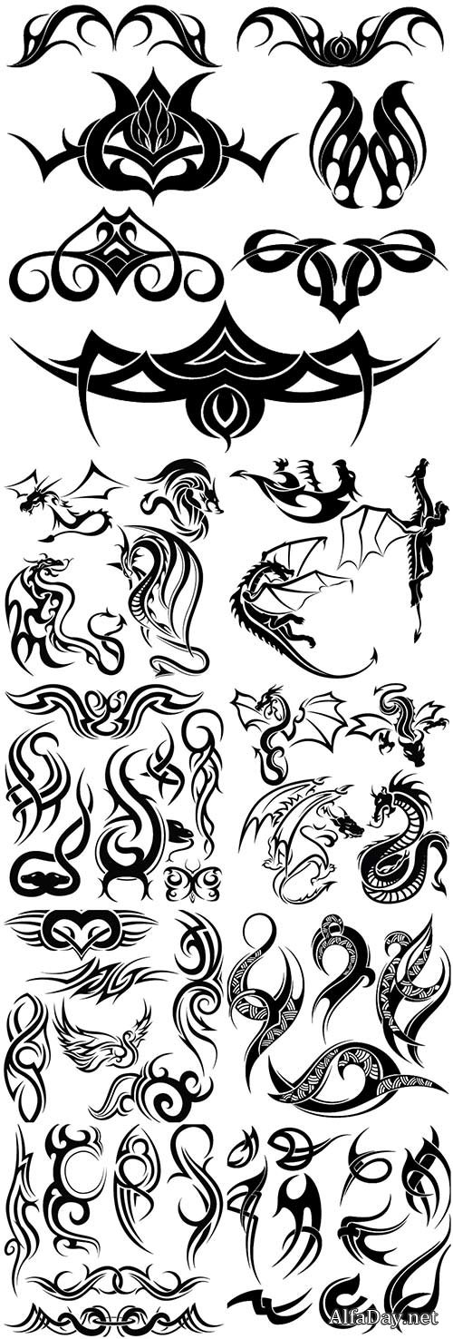 Tribal Tattoo Design Elements Set