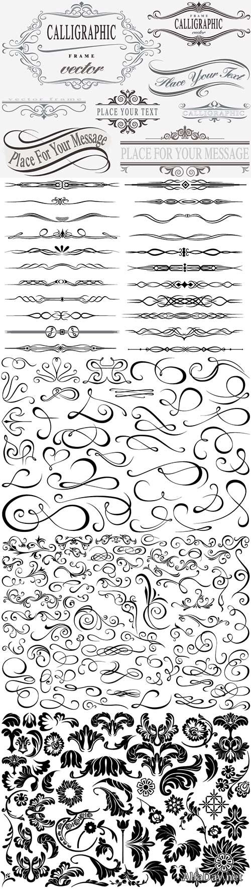 Vector graphic elements in calligraphic or floral design