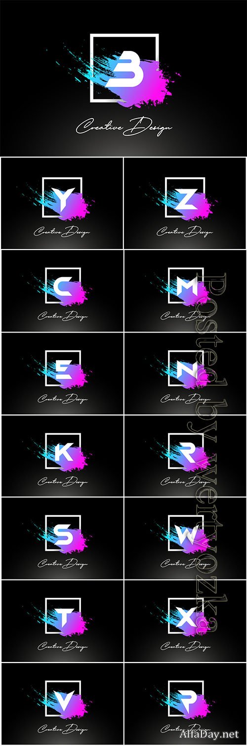 Artistic brush letter logo design in purple blue colors vector