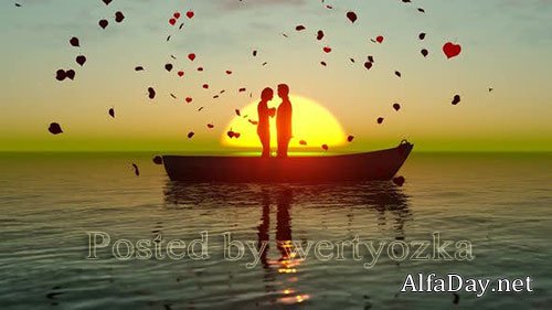 Videohive - Sunset Landscape with Valentines Living Love in Boat - 
24472719
