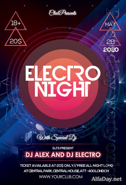 Electro, Night, Premium, flyer, psd, template