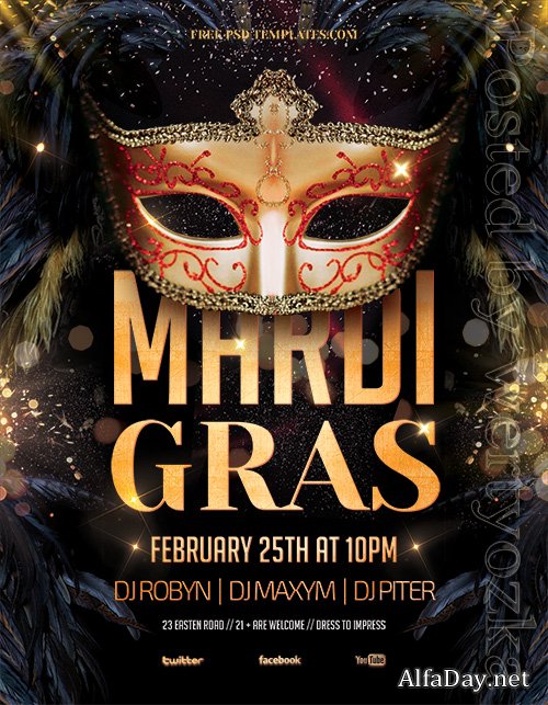 Mardi Gras Party - Premium flyer psd template