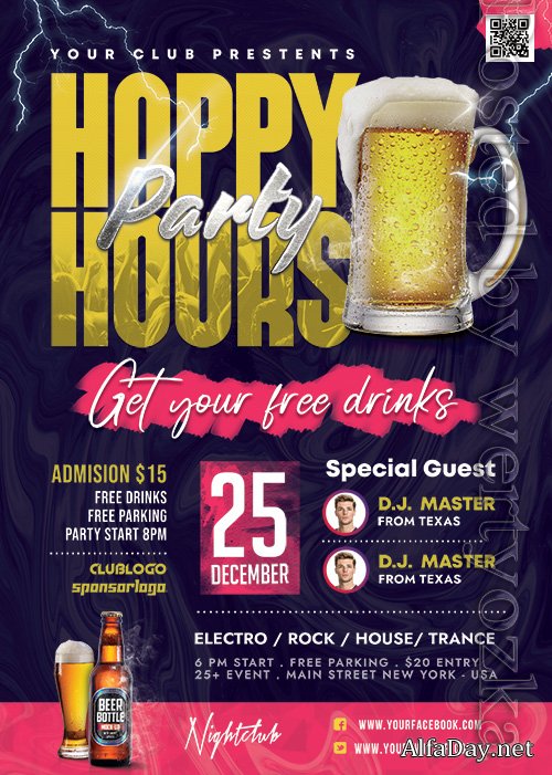 Happy Hour Club Party - Premium flyer psd template