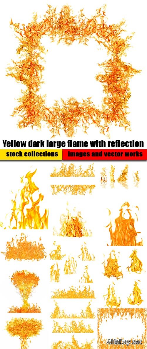Yellow dark large flame with reflection on white