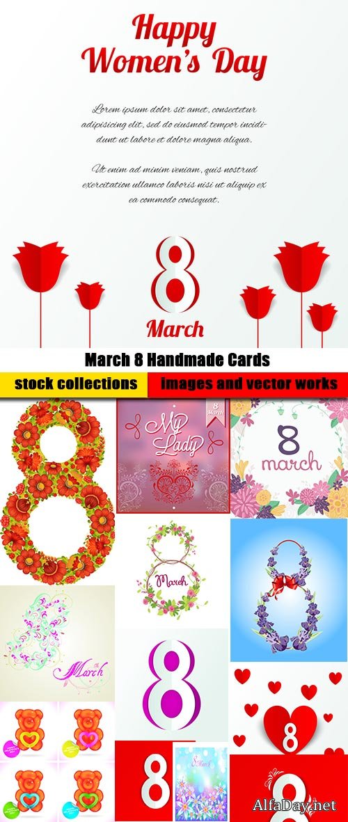  March 8 Handmade Cards 25xEPS