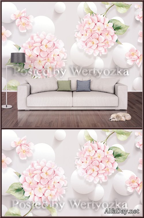 3D psd background wall hydrangea
